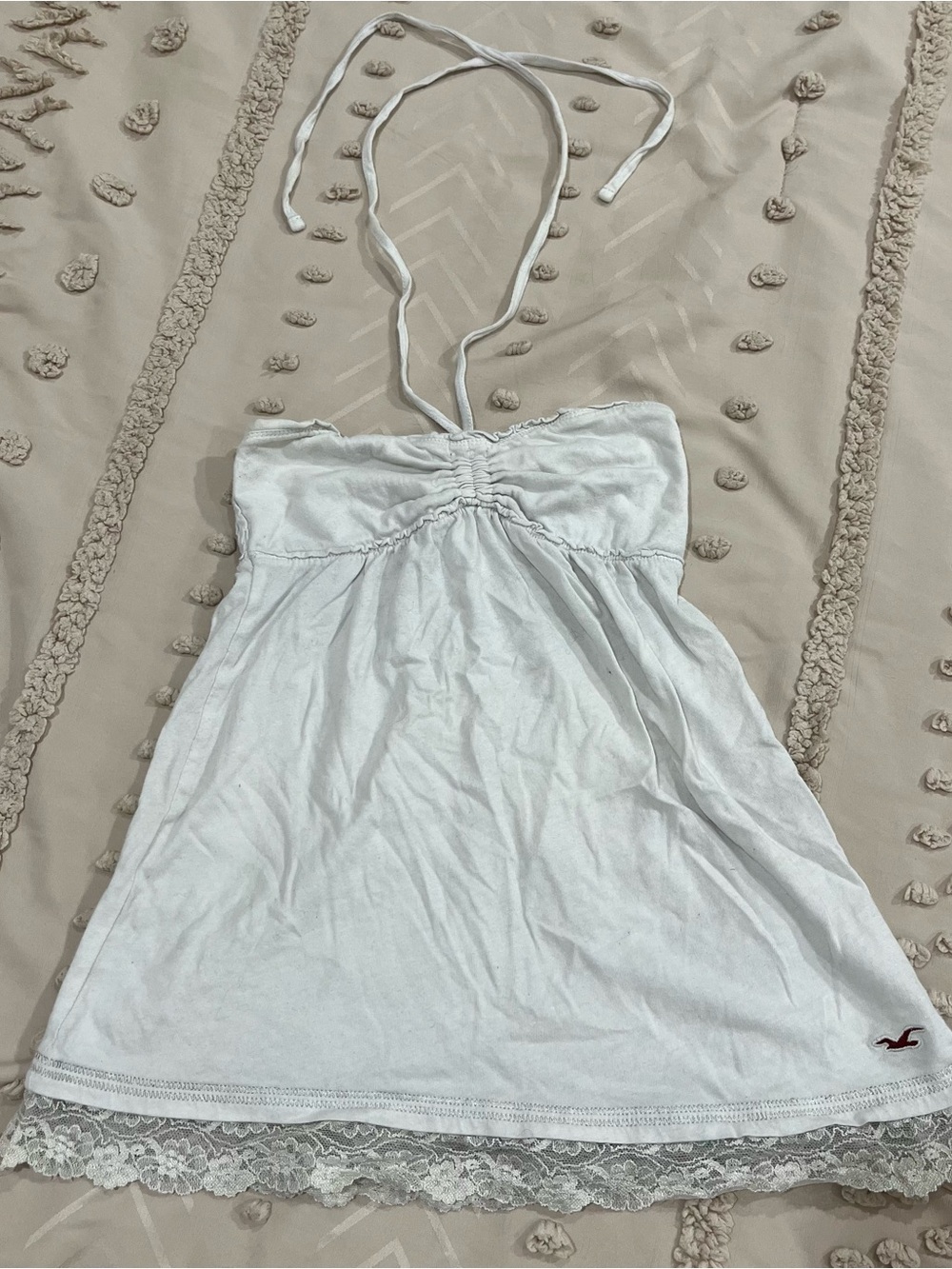 Hollister White Lace-Hem Halter